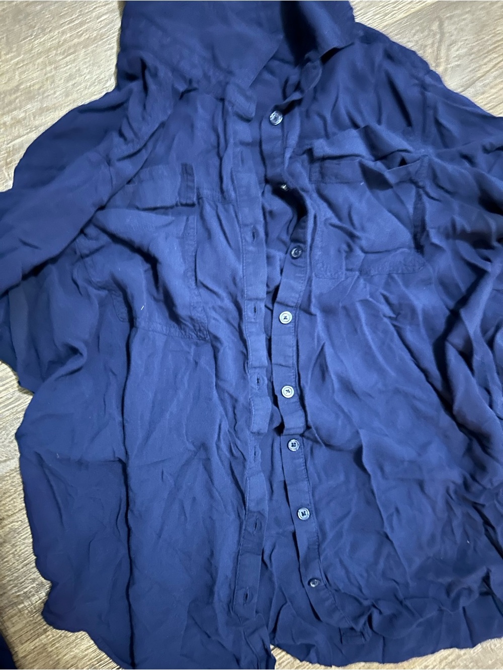 a.n.a Navy Blue Button-Front Women's Blouse